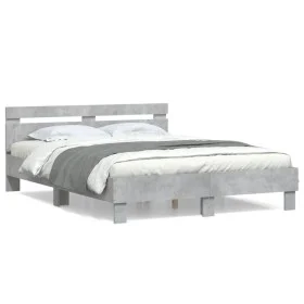 Concrete gray engineered wood bed with headboard 140x190 cm by , Beds and slatted bases - Ref: Foro24-3207437, Price: 156,53 ...