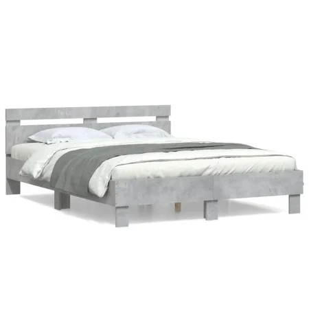 Concrete gray engineered wood bed with headboard 140x190 cm by , Beds and slatted bases - Ref: Foro24-3207437, Price: 156,53 ...