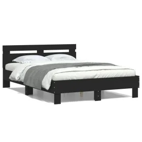 Bed frame with black engineered wood headboard 120x190 cm by , Beds and slatted bases - Ref: Foro24-3207449, Price: 133,64 €,...
