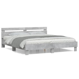 Cama con cabecero madera de ingeniería gris hormigón 160x200 cm de , Camas y somieres - Ref: Foro24-3207409, Precio: 165,66 €...