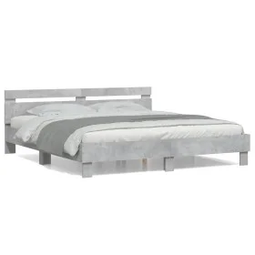 Concrete gray engineered wood bed with headboard 160x200 cm by , Beds and slatted bases - Ref: Foro24-3207409, Price: 163,28 ...