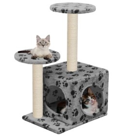 Rascador para gatos con poste de sisal 60 cm huellas gris