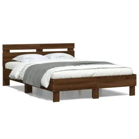 Oak brown engineered wood bed with headboard 120x190 cm by , Beds and slatted bases - Ref: Foro24-3207454, Price: 151,36 €, D...