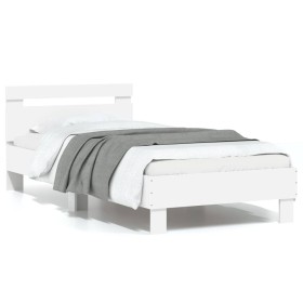 Estructura cama con cabecero madera ingeniería blanco 90x200 cm