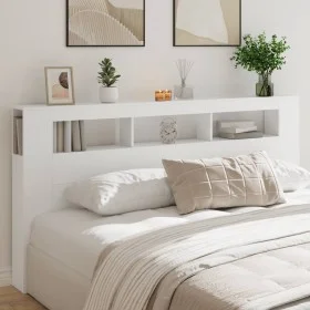 Headboard with LED white engineered wood 200x18.5x103.5 cm by , Headboards and footboards - Ref: Foro24-837365, Price: 103,75...