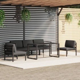 Set muebles de jardín 6 pzas y cojines aluminio gris antracita