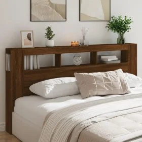 LED headboard engineered wood brown oak 200x18.5x103.5 cm by , Headboards and footboards - Ref: Foro24-837371, Price: 116,35 ...