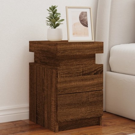Mesita de noche con luces LED roble marrón 35x39x55 cm de , Mesitas de noche - Ref: Foro24-836761, Precio: 61,55 €, Descuento: %