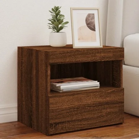 Bedside table with LED lights brown oak 50x40x45 cm by , Nightstands - Ref: Foro24-836775, Price: 48,61 €, Discount: %