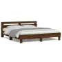 Oak brown headboard bed frame and LED lights 200x200 cm by , Beds and slatted bases - Ref: Foro24-3207524, Price: 177,95 €, D...