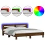 Oak brown headboard bed frame and LED lights 200x200 cm by , Beds and slatted bases - Ref: Foro24-3207524, Price: 177,95 €, D...