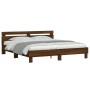Estructura de cama cabecero y luces LED marrón roble 200x200 cm de , Camas y somieres - Ref: Foro24-3207524, Precio: 180,70 €...