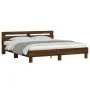 Oak brown headboard bed frame and LED lights 200x200 cm by , Beds and slatted bases - Ref: Foro24-3207524, Price: 177,95 €, D...