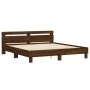 Oak brown headboard bed frame and LED lights 200x200 cm by , Beds and slatted bases - Ref: Foro24-3207524, Price: 177,95 €, D...