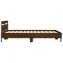 Oak brown headboard bed frame and LED lights 200x200 cm by , Beds and slatted bases - Ref: Foro24-3207524, Price: 177,95 €, D...