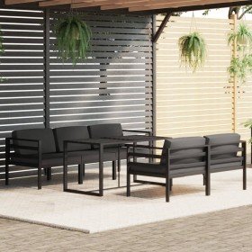 Set muebles de jardín 6 pzas y cojines aluminio gris antracita