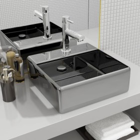 Sink with overflow 41x41x15 cm ceramic silver by vidaXL, Sinks - Ref: Foro24-143477, Price: 69,79 €, Discount: %