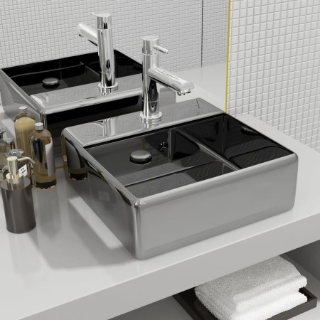Lavabo con rebosadero 41x41x15 cm cerámica plateado de vidaXL, Lavabos - Ref: Foro24-143477, Precio: 69,72 €