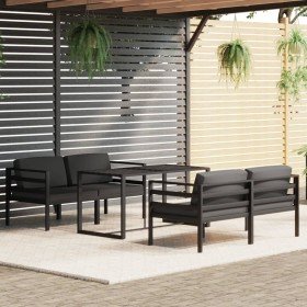 Set muebles de jardín 5 pzas y cojines aluminio gris antracita