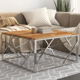 Couchtisch aus silbernem Edelstahl und massivem Akazienholz von , Couchtisch - Ref: Foro24-349951, Preis: 150,72 €, Rabatt: %