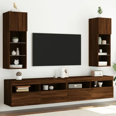 Muebles de TV con luces LED 2 uds marrón roble 30,5x30x90 cm de , Muebles TV - Ref: Foro24-837014, Precio: 95,47 €, Descuento: %