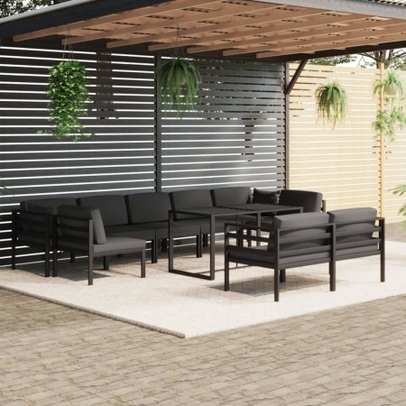 Set muebles de jardín 10 pzas y cojines aluminio gris antracita