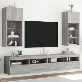 Muebles de TV con luces LED 2 uds gris Sonoma 40,5x30x90 cm