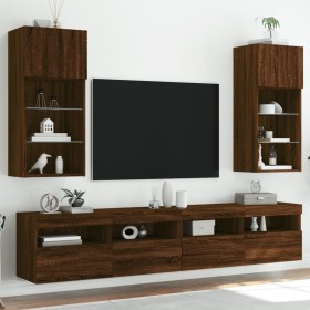 Muebles de TV con luces LED 2 uds marrón roble 40,5x30x90 cm de , Muebles TV - Ref: Foro24-837056, Precio: 107,15 €, Descuent...
