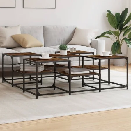 Mesa de centro madera de ingeniería roble ahumado 121x121x40 cm de , Mesas de centro - Ref: Foro24-839070, Precio: 69,65 €, D...