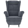 Sillón orejero y taburete de terciopelo gris oscuro
