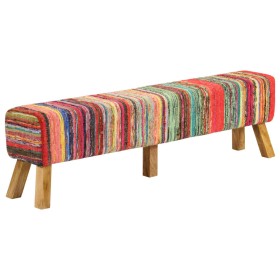 Banco de tela chindi y madera maciza de mango multicolor 160 cm