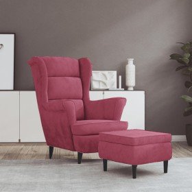 Sillón orejero y taburete de terciopelo rojo tinto Sillón orejero y taburete de terciopelo rojo tinto