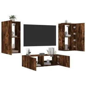 Wand-TV-Schränke mit LED-Leuchten, 3 Stück, geräucherte Eiche von , TV-Möbel - Ref: Foro24-3216878, Preis: 165,42 €, Rabatt: %