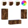 Wall TV cabinets with LED lights 3 pieces smoked oak by , TV Furniture - Ref: Foro24-3216878, Price: 165,42 €, Discount: %