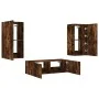 Wall TV cabinets with LED lights 3 pieces smoked oak by , TV Furniture - Ref: Foro24-3216878, Price: 165,42 €, Discount: %