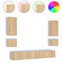 Muebles de TV de pared con luces LED 6 piezas roble Sonoma de , Muebles TV - Ref: Foro24-3216890, Precio: 264,11 €, Descuento: %