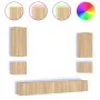Wall TV cabinets with LED lights 6 pieces Sonoma Oak by , TV Furniture - Ref: Foro24-3216890, Price: 256,63 €, Discount: %