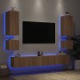 Muebles de TV de pared con luces LED 6 piezas roble Sonoma