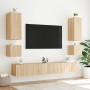 Muebles de TV de pared con luces LED 6 piezas roble Sonoma