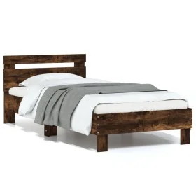 Smoked oak engineered wood bed with headboard 90x190 cm by , Beds and slatted bases - Ref: Foro24-838565, Price: 80,15 €, Dis...