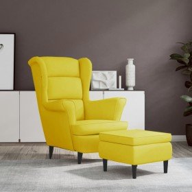 Sillón orejero con taburete terciopelo amarillo mostaza Sillón orejero con taburete terciopelo amarillo mostaza