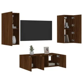 TV-Wandmöbel mit LED, 4-teilig, Eichenbraun, Holzwerkstoff von , TV-Möbel - Ref: Foro24-3216810, Preis: 164,38 €, Rabatt: %