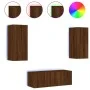 TV wall furniture with LED 4 pieces oak brown engineered wood by , TV Furniture - Ref: Foro24-3216810, Price: 165,46 €, Disco...