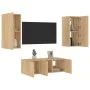 TV wall furniture with LED 4 pieces engineered wood Sonoma oak by , TV Furniture - Ref: Foro24-3216806, Price: 152,42 €, Disc...