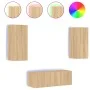 TV wall furniture with LED 4 pieces engineered wood Sonoma oak by , TV Furniture - Ref: Foro24-3216806, Price: 152,42 €, Disc...
