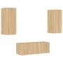 TV wall furniture with LED 4 pieces engineered wood Sonoma oak by , TV Furniture - Ref: Foro24-3216806, Price: 152,42 €, Disc...