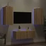TV wall furniture with LED 4 pieces engineered wood Sonoma oak by , TV Furniture - Ref: Foro24-3216806, Price: 152,42 €, Disc...