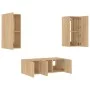 TV wall furniture with LED 4 pieces engineered wood Sonoma oak by , TV Furniture - Ref: Foro24-3216806, Price: 152,42 €, Disc...