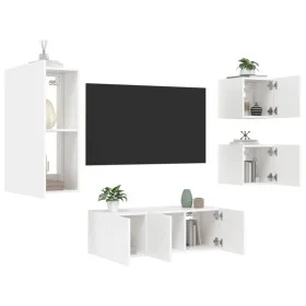 Muebles de TV de pared con LED 5 pzas madera ingeniería blanco de , Muebles TV - Ref: Foro24-3216825, Precio: 185,61 €, Descu...