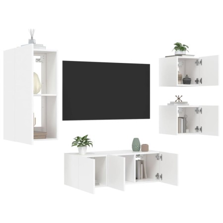 Muebles de TV de pared con LED 5 pzas madera ingeniería blanco de , Muebles TV - Ref: Foro24-3216825, Precio: 187,84 €, Descu...